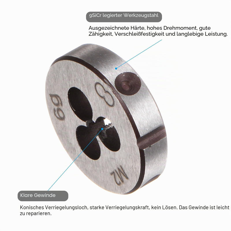 QUARKZMAN 2 Pieces Round Die Metric M2 x 0.4 Thread (Left Thread) Alloy Tool Steel Die Repair Tool