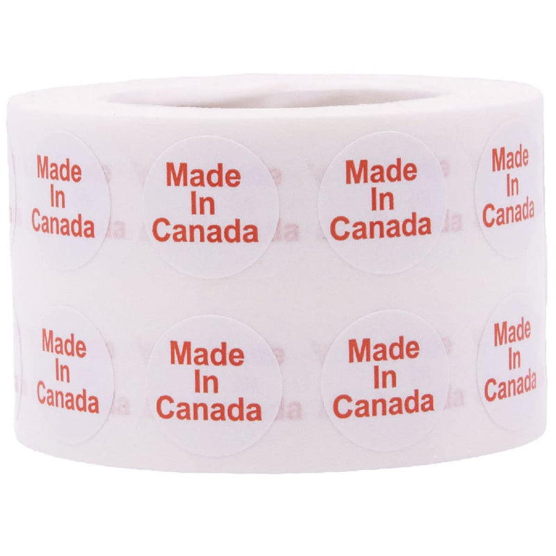 White with Red Made in Canada Circle Dot Stickers, 1/2 Inch Round, 1000 Labels on a Roll