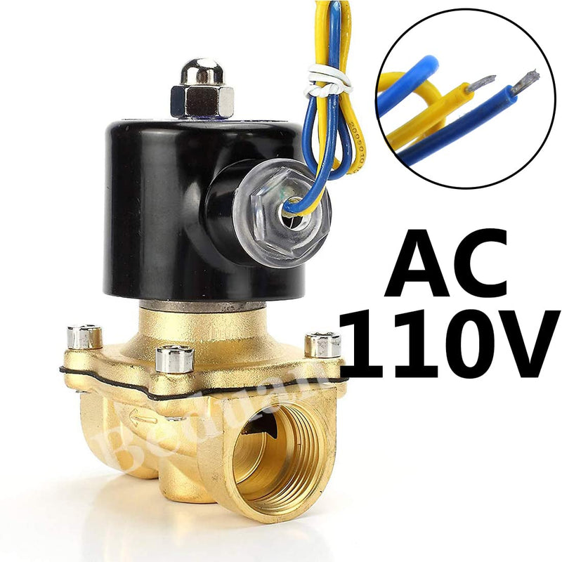 Beduan Brass Electric Solenoid Valve, 1/2" 110V Air Valve Normally Colsed for Water Air Gas Fuel Oil AC110V 1/2"NPT