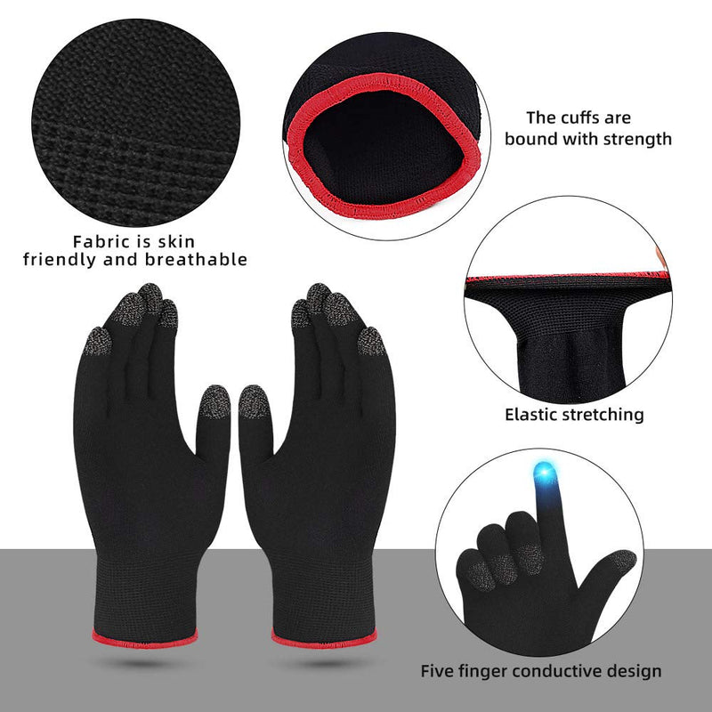 [Australia - AusPower] - Gaming Gloves, Anti-Sweat Breathable Touch Finger Game Glove for Highly Sensitive Nano-Silver Fiber Material, Support Almost All Mobile Gaming (Black) 