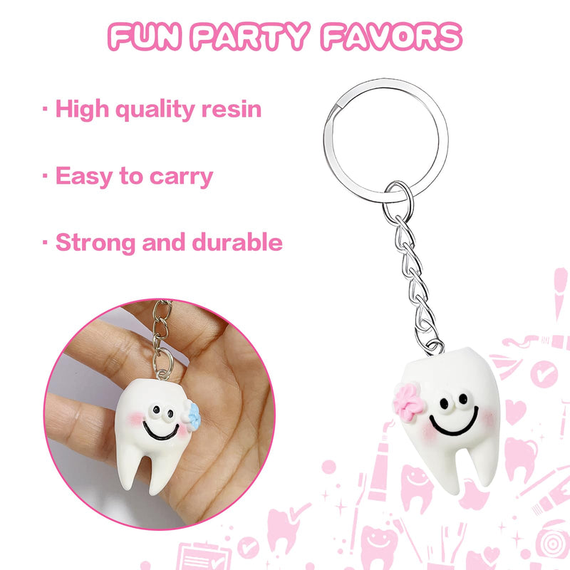 [Australia - AusPower] - 18 Pack Tooth-Shaped Resin Keychains, Dental Key Rings Handbag Pendants Gifts for Dentist, Dental Patients, Birthday Graduation Gifts for New Dentists, Basket Stuffers Party Favors 