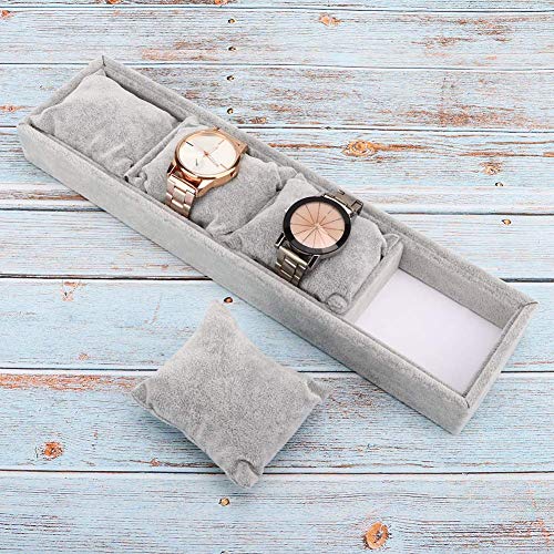 4 Grid Slots Bracelet Display Tray, Gray Flannel Jewelry Storage Organizer With Pillows, Jewelry Holder For Bangles Bracelets Watches