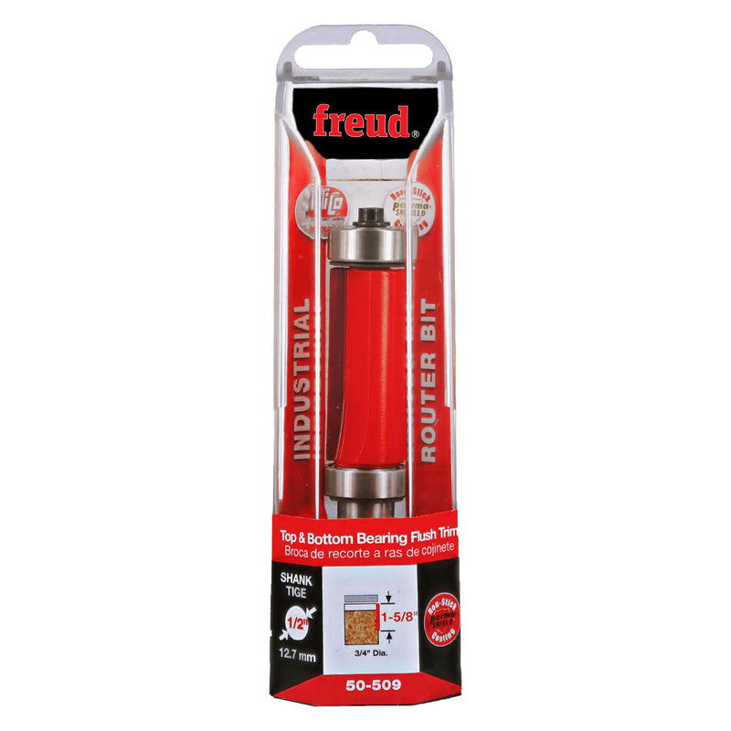 Freud 50-509: 3/4" (Dia.) Top & Bottom Bearing Flush Trim Bit with 1/2" Shank Red
