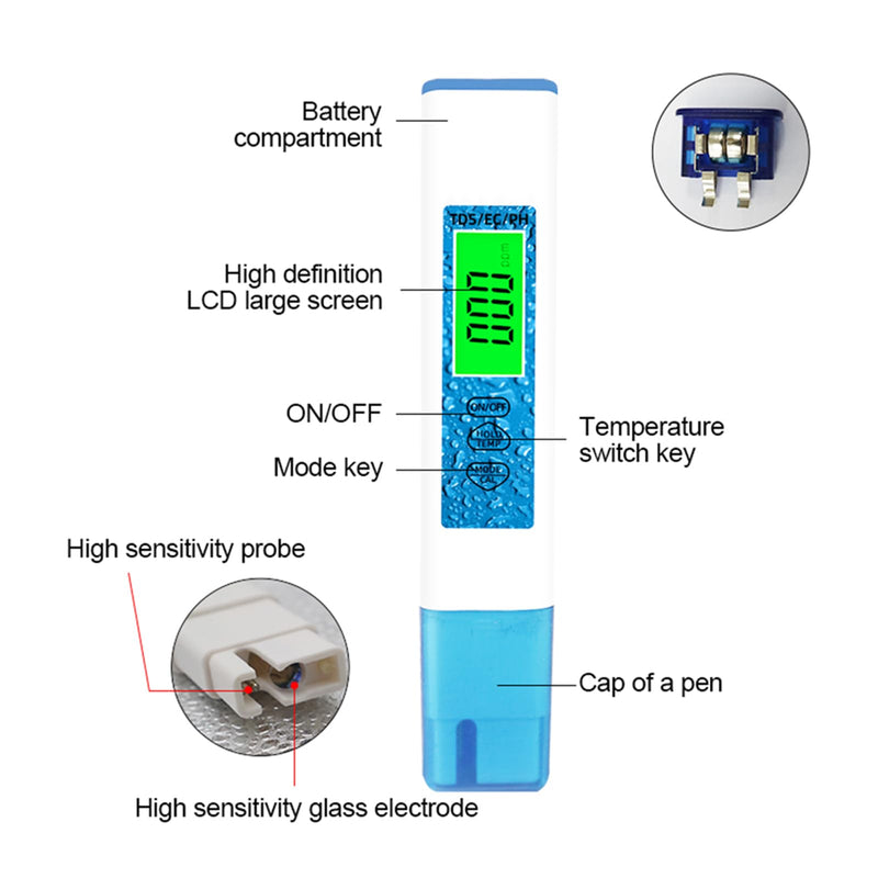 [Australia - AusPower] - Digital Water Tester - 4 in 1 PH/TDS/EC/Temperature TDS Tester Pen for Drinking Water, Hydroponics, Swimming Pool, Aquariums BU1 