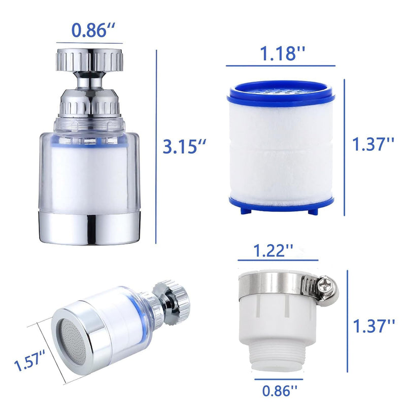 [Australia - AusPower] - Pack of 2 Transparent Tap Filter, 360° Tap Filter + 6 Polypropylene Cotton Filter Element Water Filter Tap with Interchangeable Filter Element for Kitchen, Sink, Home Bathroom 2 taps + 6 filter elements 
