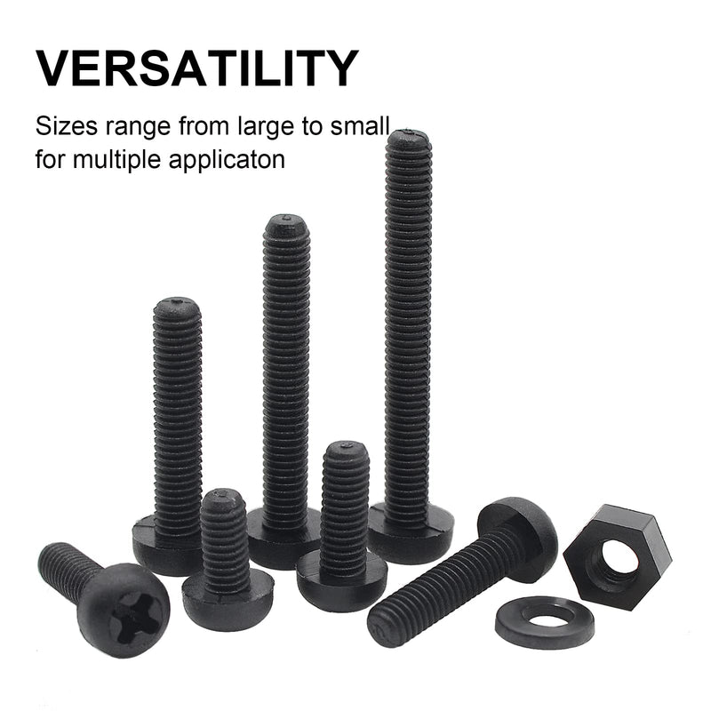 [Australia - AusPower] - QTEATAK M3 Black Nylon Plastic Pan Round Head Screws, Nut Bolts, Gasket Assortment Kit(Metric M3: 6mm 8mm 10mm 12mm 15mm 20mm 25mm) 