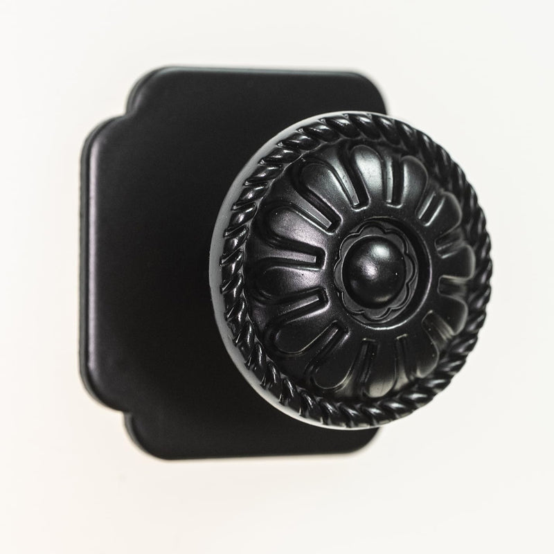 trust4care 20-Pack Euro-Style Matte Black Cabinet Knobs, 1.25 Inch Round Zinc Drawer Knobs with Victorian Floral Pattern, Farmhouse & Vintage Kitchen Dresser Furniture Handle Hardware