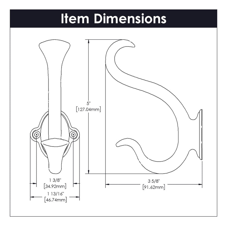 [Australia - AusPower] - Hickory Hardware Craftsman Collection Hook 1-3/8 Inch Center to Center Chrome Finish (5 Pack) 5 