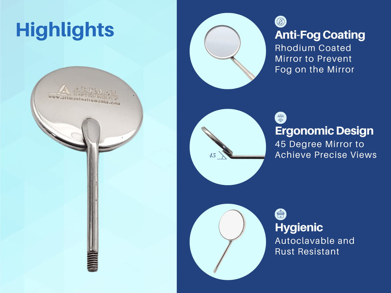 [Australia - AusPower] - DENTAL MIRRORS TOPS FRONT SURFACE REFLECTION ANTI FOG TO ORAL BREATH EUROPEAN STYLE THREADING RHODIUM SET OF 12 ARTMAN BRAND 