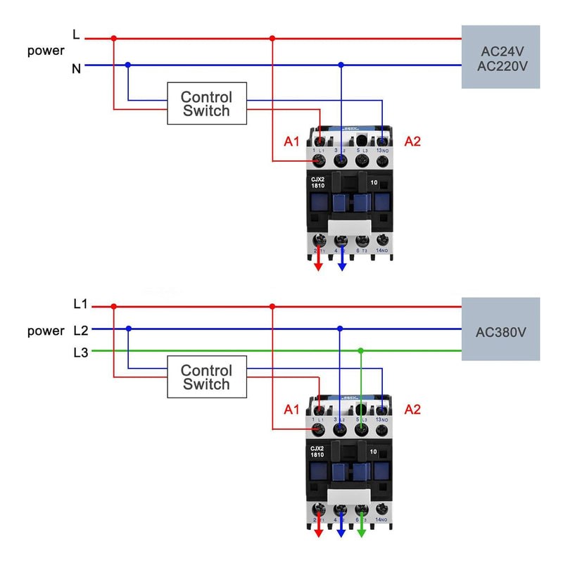 AC Contactor CJX2-1810 Power Contactor, 220V 50/60Hz, 18A 380V, 3-Pin AC Contactor, 220V Uimp 6KV