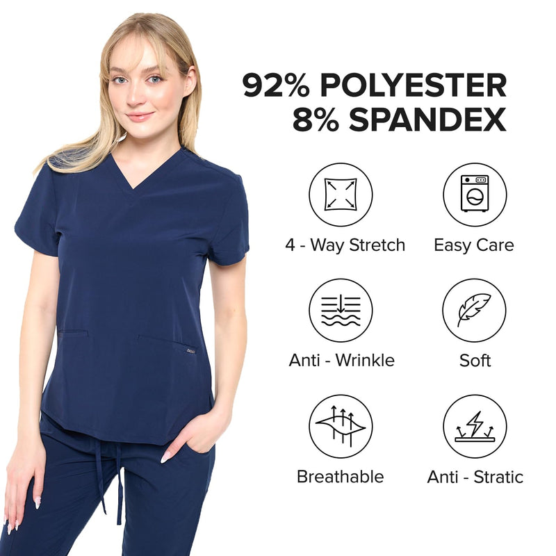 [Australia - AusPower] - Dagacci Medical Uniform Women and Men Unisex 4-Way Stretch Jogger Scrub Set Medium Navy 