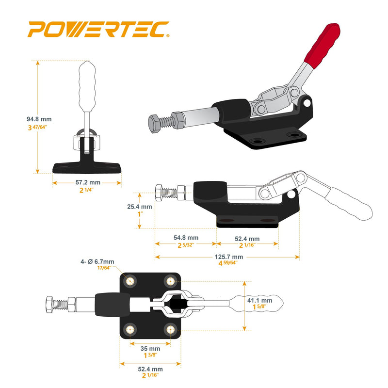 [Australia - AusPower] - POWERTEC 2PK Toggle Clamp, 500lbs Holding Capacity, 305CM Quick Release Push/Pull Clamp for Woodworking Jigs and Fixtures, Pocket Hole Jigs, Welding, CNC (20318-P2V) 305CM, 2PK 