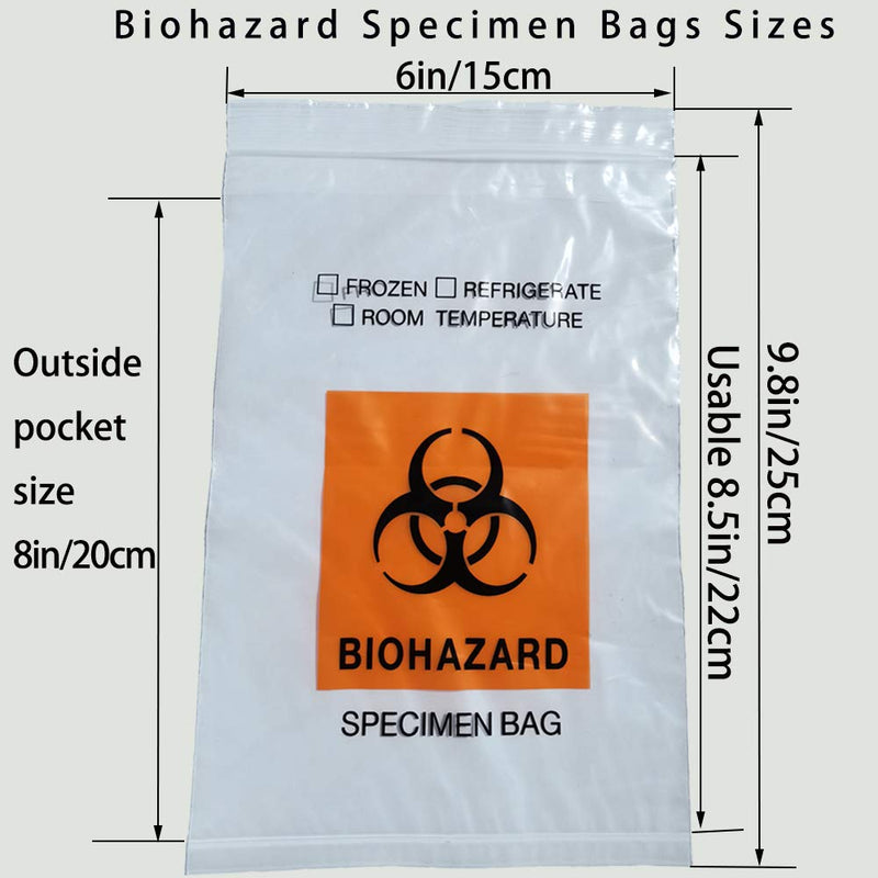 200pcs Biohazard Specimen Bags, 6x9.8in/15x25cm Laboratory Sample Bag with Biohazard Logo Printing, Ziplock Top with Outside Pocket Paperwork Pouch 1 Count (Pack of 200)