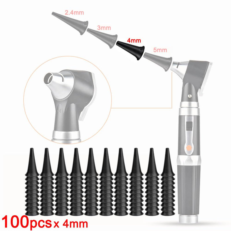 Jiusion Original 100 Pack 4 mm Otoscope Speculum Tips for Jiusion 3X Otoscope or Same Style Otoscope, Disposabe Speculum Otoscope Caps Accessories 100 Pieces in Total | Disposable Speculum Otoscope Caps Accessories Pack of 100 ABS Plastic for Jiusion a...