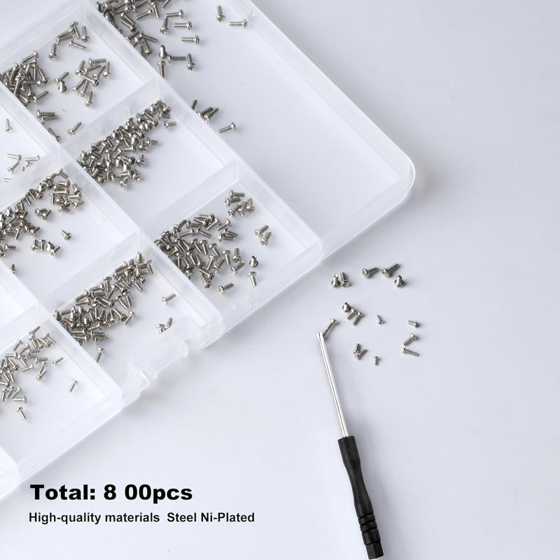 [Australia - AusPower] - Tiny Screws for Electronics, 800 pcs Mini Micro Small Phillips Pan Head Machine Screws Assortment Kit for Electronic Repair, Nickel-Plated Carbon Steel, M1/M1.2/M1.4/M1.6/M1.7 