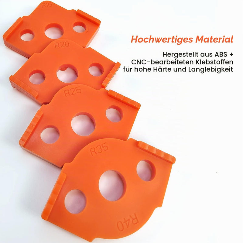 Set of 4 Router Templates for Router, Radius Jig Router Templates (R5-R40) | For even curves on wooden edges; radius gauge R5, R10, R15, R20, R25, R30, R35 and R40. Orange