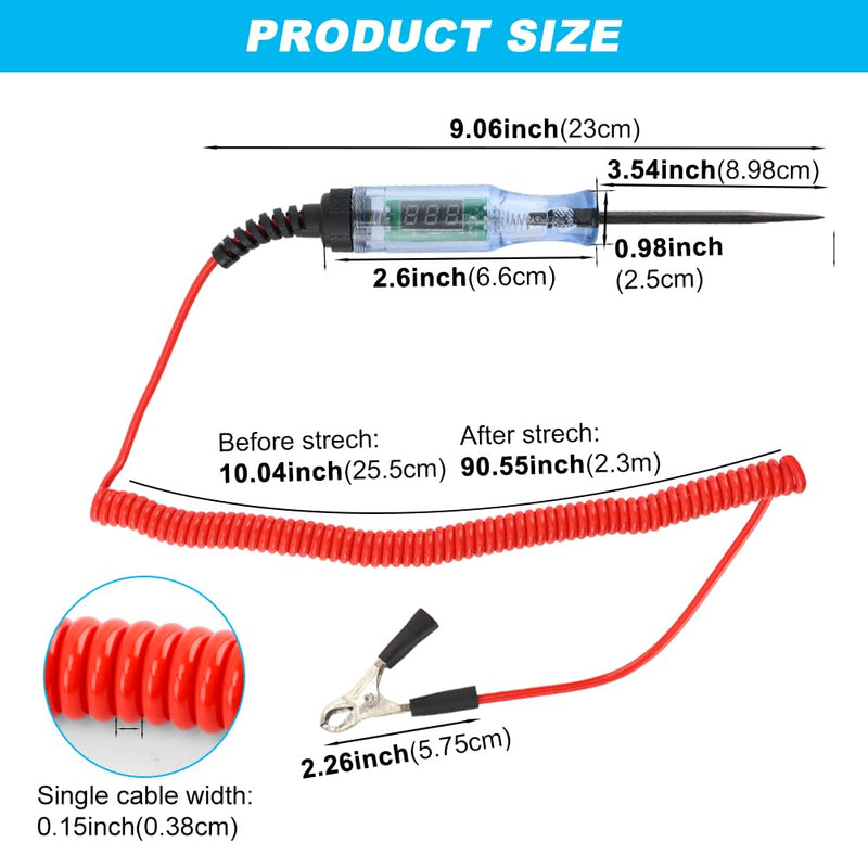 [Australia - AusPower] - Automotive Test Light with 3-48V LED Digital Display, Auto Bidirectional Voltage Tester with Extended Spring Wire and Probe, Vehicle Circuits Low Voltage Light Test Pen 