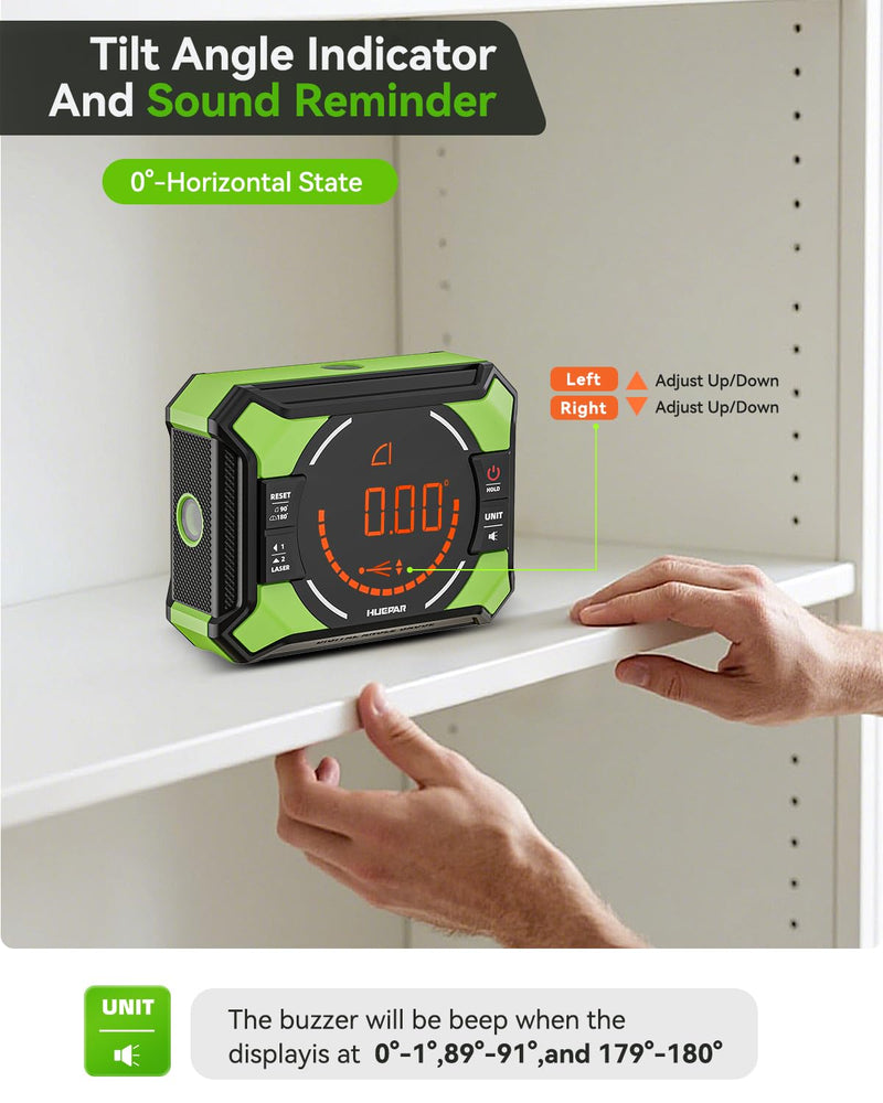 [Australia - AusPower] - Huepar Digital Angle Gauge with Laser Level, Rechargeable 3-in-1 Digital Angle Finder with Magnetic, Measures 0-90° & 0-180° Range, Digital Electronic Level Accessory for Woodworking Tools AG2L Digital Angle Gauge 