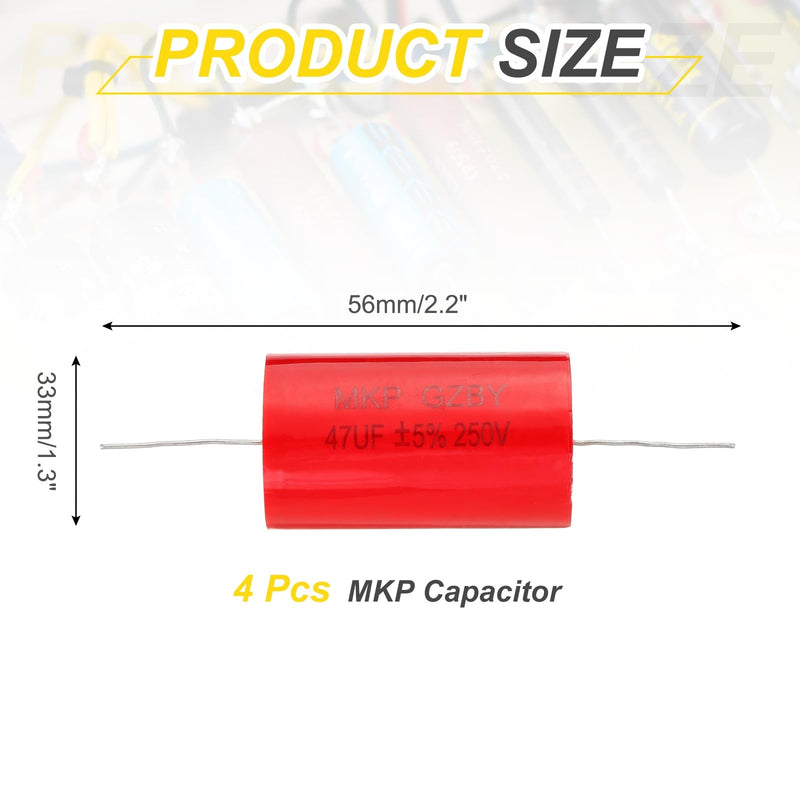 MECCANIXITY 4pcs 47uf Frequency Divider Capacitor, 250V Red Axial Audio Speaker Crossover MKP Film Capacitor 4