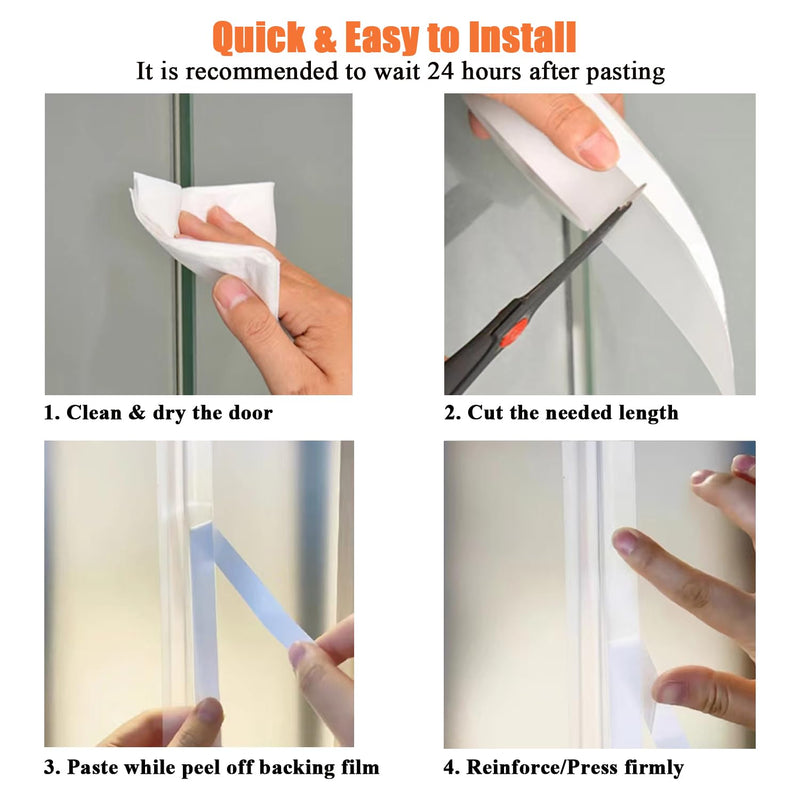 Upgraded 32.8FT Silicone Weather Stripping Door Seal, No Residue Glass Shower Door Seal Strip Under Door Draft Stopper Silicone Sealing Tape for Doors Windows Shower Glass Gap,Transparent,35MM 35 mm x 10 m