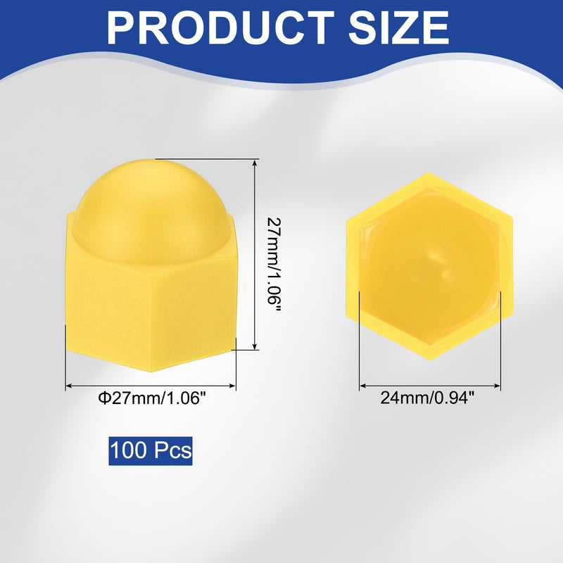 [Australia - AusPower] - PATIKIL 100 Pcs Hex Nut Cover, M16x24x27mm Nylon Screws Bolt Covers Caps Dome Acorn Hex Head Bolt Protection Cap for Screws Nut, Yellow 