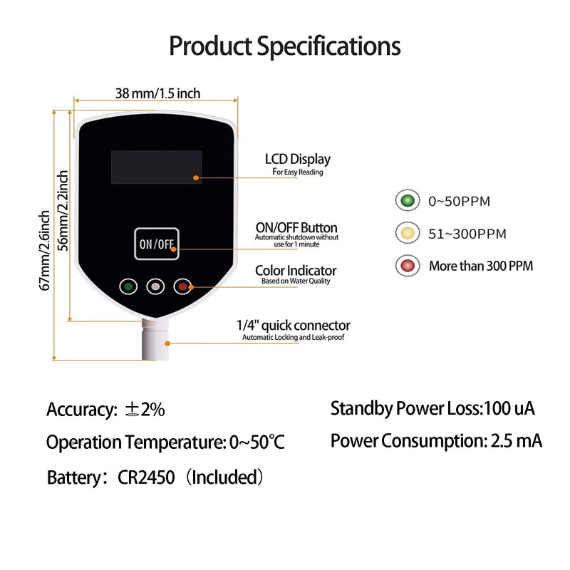 [Australia - AusPower] - in-Line TDS Meter, TDS Digital Water Tester and PPM Measurement Meter for RO-RODI System Drinking Water Monitor, Aquariums, Hydroponics, 0-9990 ppm Measuring Range (Model A) Model A 
