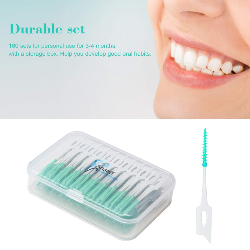 160PCS Interdental Brushes Ultra Tight Bristles Tooth Interdental Cleaners Silicone Toothpick Brush Disposable Teeth Soft Picks, Green