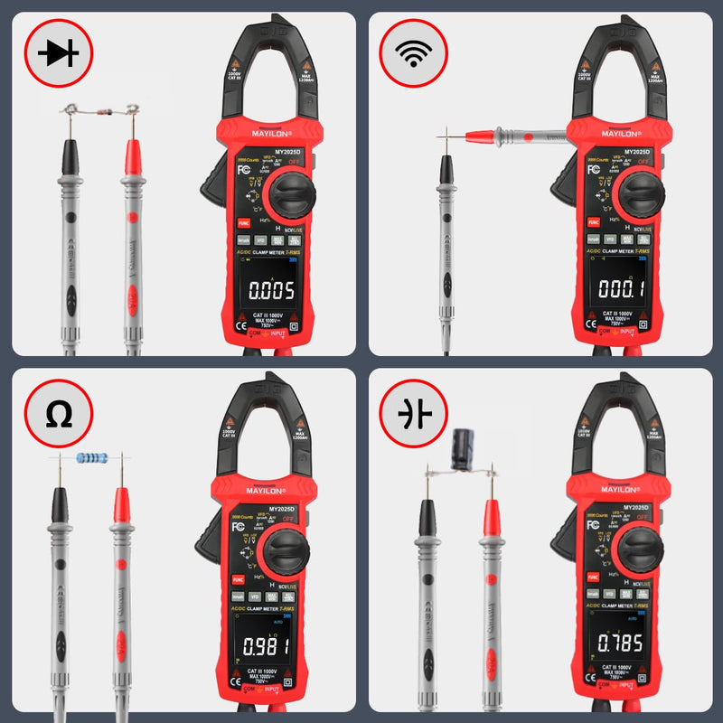 [Australia - AusPower] - Digital Clamp Meter Multimeter with AC DC Current & Voltage, 9999 Counts Volt Meter, 1000V Voltage Tester 1200A Current for Temperature Resistance Continuity Diode Live Wire Test NCV 