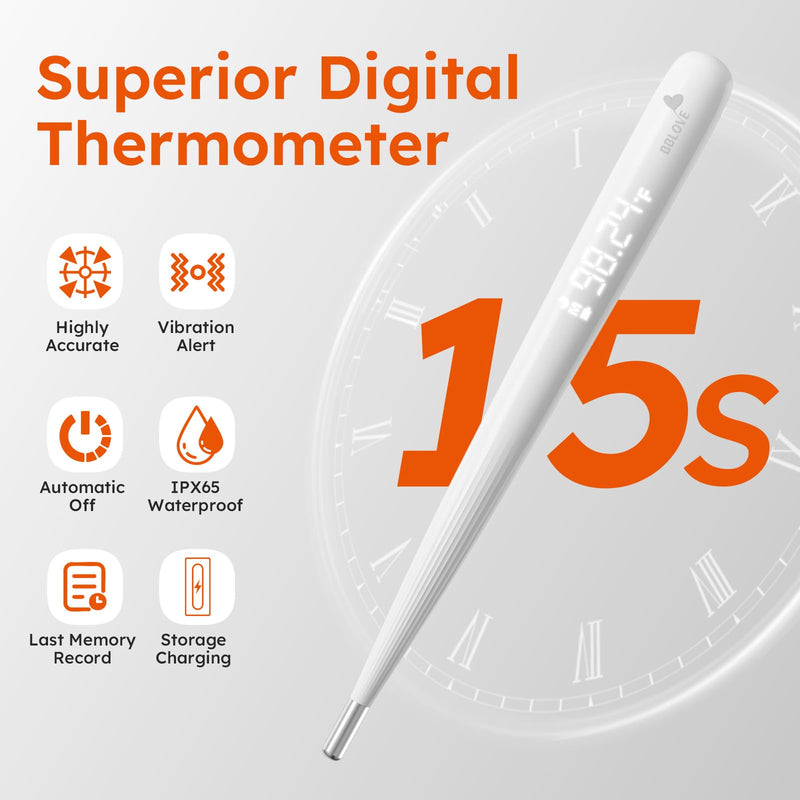 [Australia - AusPower] - Oral Thermometer for Adults and Kids，Rechargeable Fast Reading Digital Thermometer with LED Display，Medical-Grade Accurate Rectal Thermometer for Babies White 