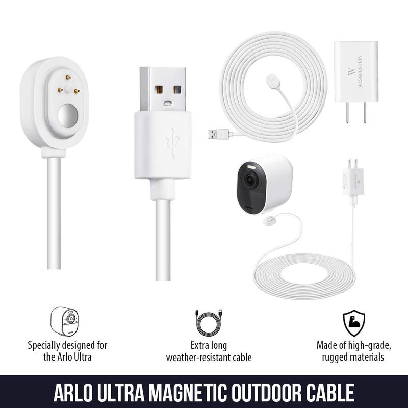 [Australia - AusPower] - 6ft/1.8m Weatherproof Outdoor Charging Cable with Quick Charge Adapter Compatible with Arlo Ultra/Ultra 2/Pro 3/Pro 4/Pro 5s (White) (NOT Compatible with Arlo Essential Spotlight) 1 Pack, 6ft White 