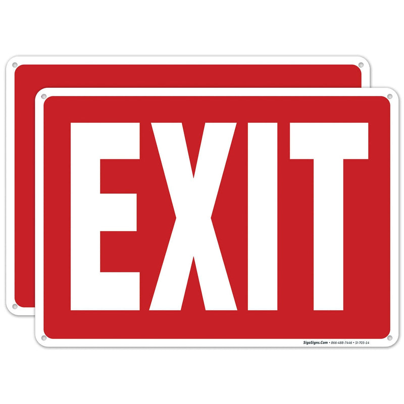 Exit Sign, Red Background Sign, (2 Pack) 10x14 Inches, Rust Free .040 Aluminum, Fade Resistant, Made in USA 10x14 2 PK