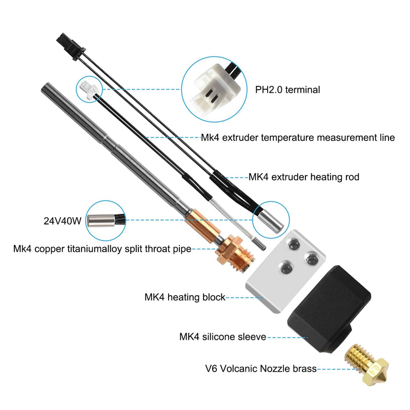 Hotend Print Head Extruder Kit for Prusa I3 MK4, 3D Printer Assembled Hot End Kit Replacement with Thermistor, Heater Cartridge, Heating Block, Brass Nozzle and Silicone Cover