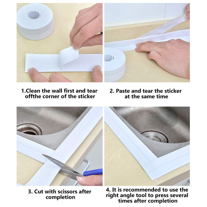 Caulk Strip Tape, Waterproof Dustproof PVC Self Adhesive Caulking Sealing Tape for Kitchen Sink Toilet Bathroom Shower Bathtub Wall(0.86" x11',White) 11ft x 0.86in White