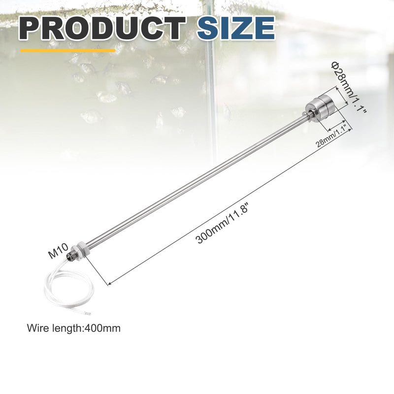 [Australia - AusPower] - MECCANIXITY Stainless Steel Float Switch, 300mm Rod 110V DC 0.2A Vertical Water Level Sensor M10 Thread Single Tank Liquid Level Controller for Pump/Alarm 1 Pcs 
