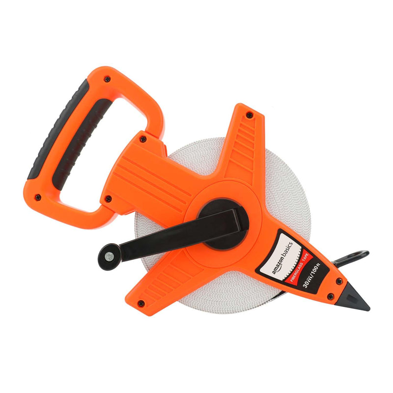 Amazon Basics Open Reel Fibreglass Tape Measure, 100 feet (30 m) by Scale, Impact-Resistant Housing