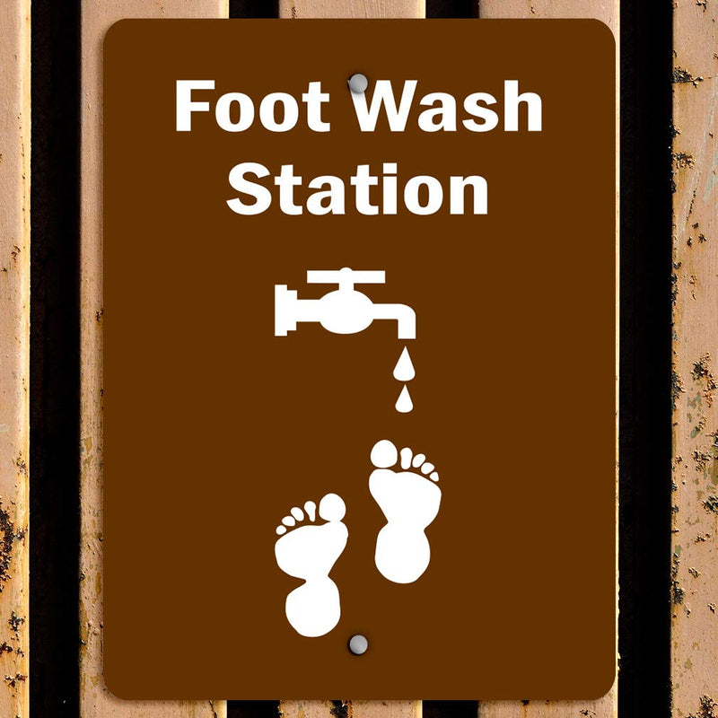 Aluminum Vertical Metal Sign Multiple Sizes Foot Wash Station Activity Park Brown Workplace All Over Weatherproof Street 9x12Inches