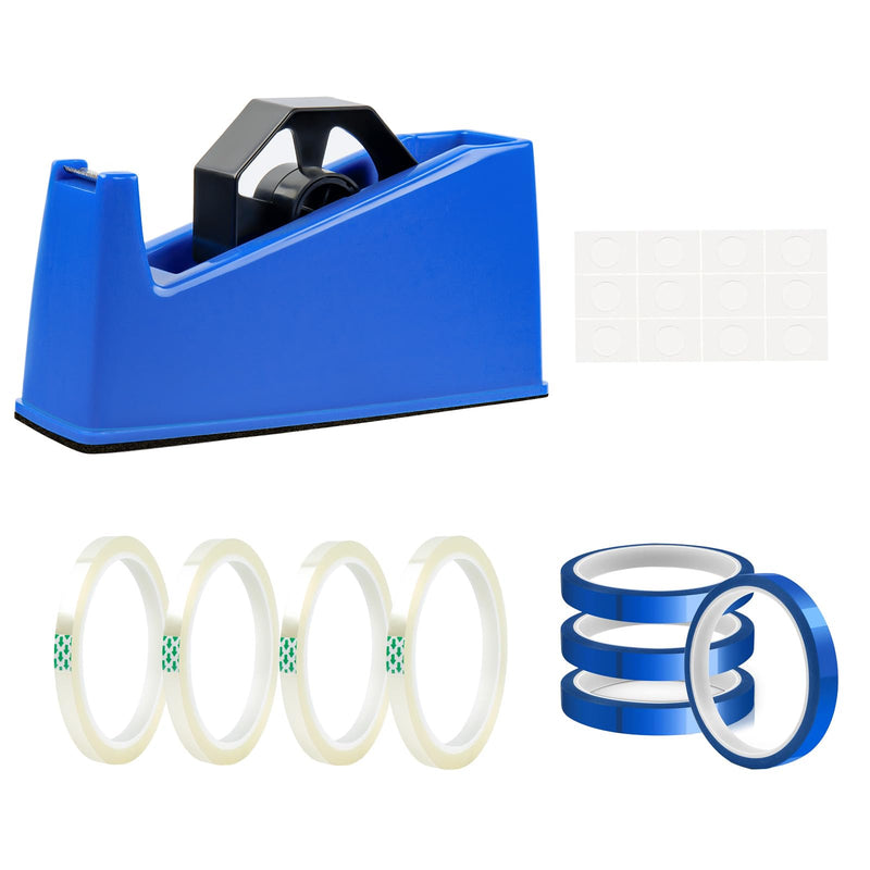 HTVRONT Heat Tape Dispenser + 4 Rolls Heat Tape for Sublimation White + 4 Rolls Heat Resistant Tape Blue10mm x33m(108ft)