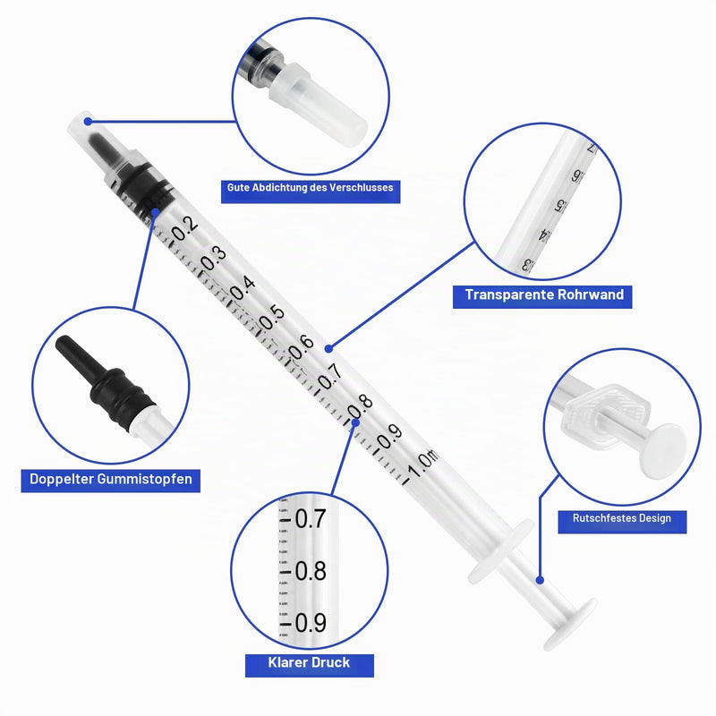 Pack of 100 Syringes, Colostrum Syringes Without Needle, Disposable Syringes with Cap, Individually Packed 1 ml Syringe Sterile for Scientific Laboratories, Animal Feeding White