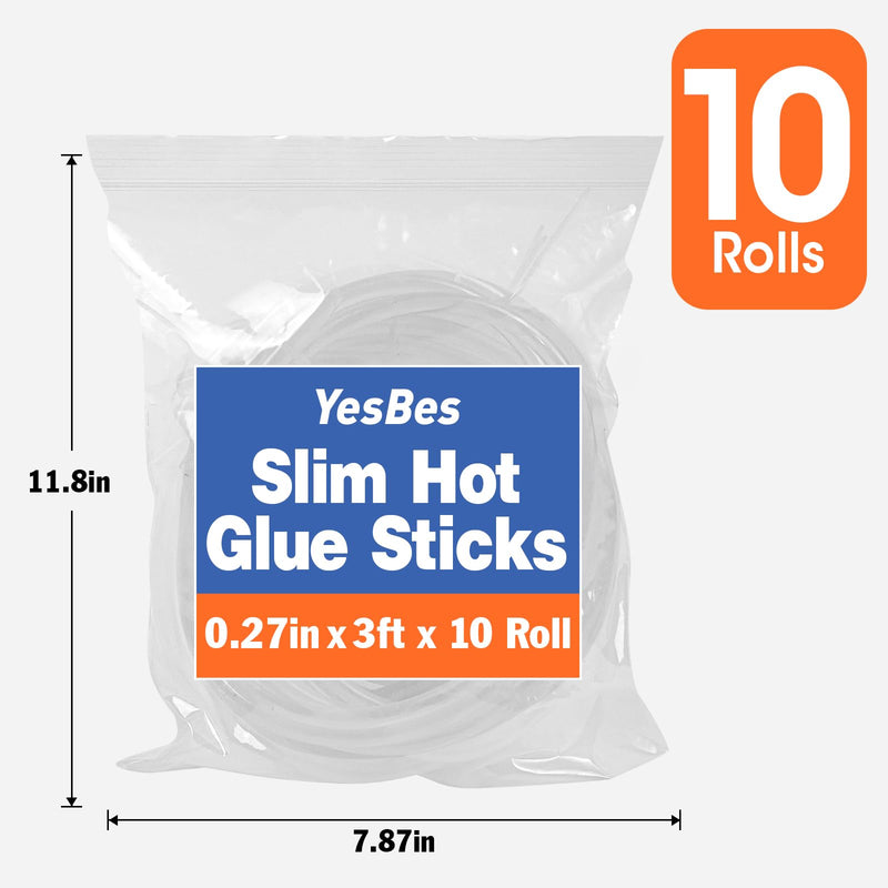 [Australia - AusPower] - 10 Pack Long Mini Hot Glue Stick Rolls, 3 FT Long x 0.27" Diameter Glue Sticks for Glue Gun, Perfect Fit for Mini Glue Guns, Widely Used in Wood, Metal, Glass, Plastic, Floral, Fabric, and More 