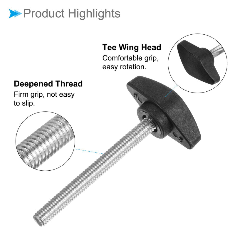 [Australia - AusPower] - Tee Wing Knobs Thumb Screw, M6 x 60mm Male Thread, Plastic T Thumb Clamping Screw Threaded Stud Hand Knobs Grip, (Applications: for Machinery Lathes), 10-Pieces 