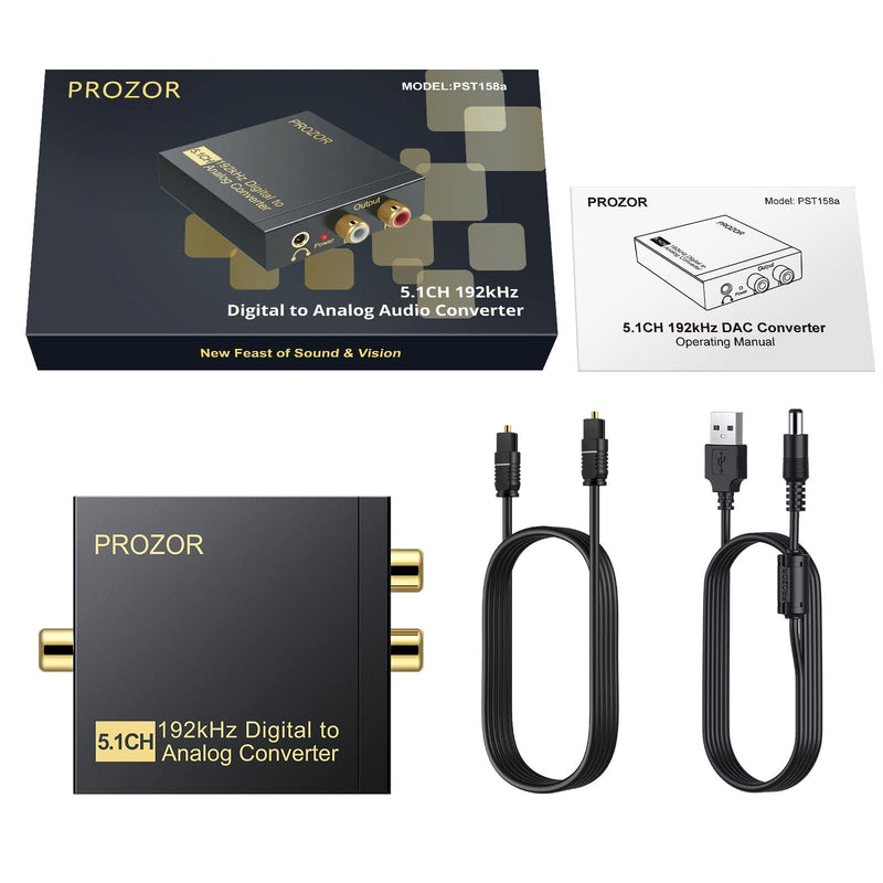 [Australia - AusPower] - PROZOR 192Khz Digital to Analog Audio Converter Support 5.1CH Optical to RCA Converter with Magnetic Ring Power Cord Digital Toslink SPDIF to Analog L/R RCA 3.5mm Adapter for HDTV Blu-Ray DVD PS3 PS4 