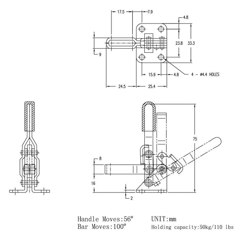 [Australia - AusPower] - 4 Pcs Vertical Hand Tool 101-A Quick-Release Toggle Clamp 110 lbs Holding Capacity Antislip 