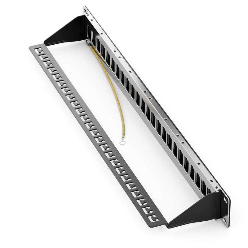 deleyCON 24 Port Patch Panel Keystone 1 HE 19 Inch Black | Modular for Keystone Module, Rack Installation, Compatible CAT5 CAT6 CAT7 CAT8, LAN Network Installation Cable