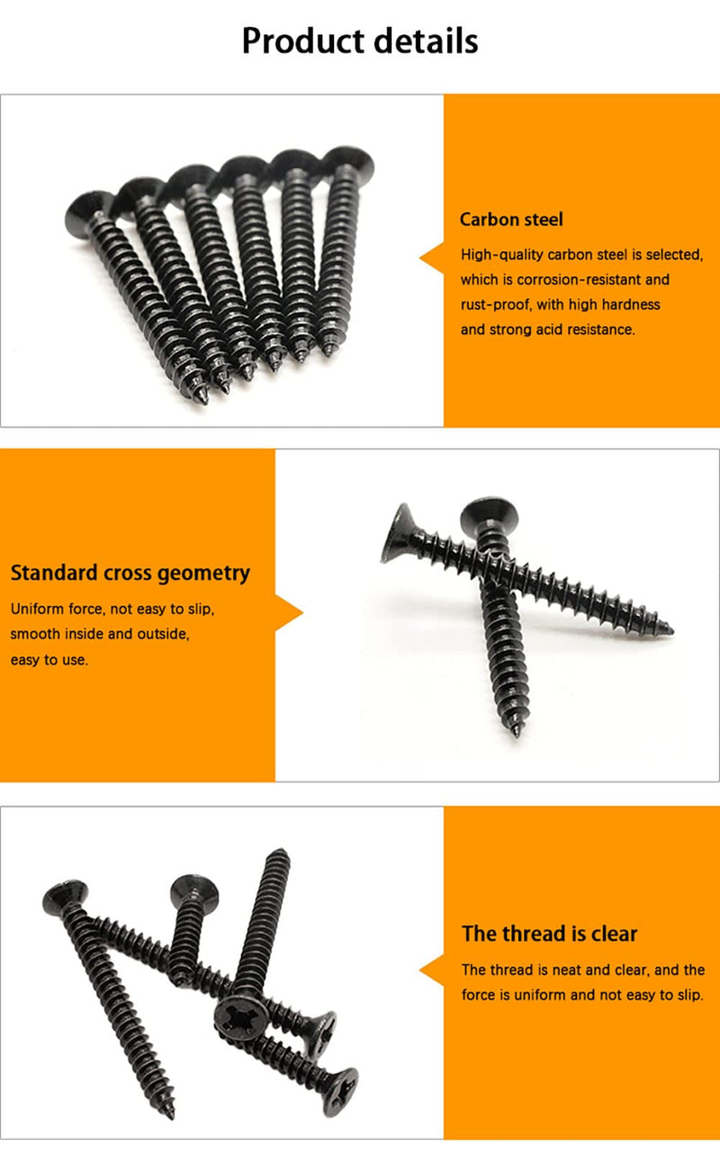 [Australia - AusPower] - M4 Flat Head Self Tapping Wood Screws Assortment Fasteners Kit 360Pcs,Phillips Drive Countersunk Head Self-Tapping Screws,Carbon Steel M4 carbon steel-flat head 360 