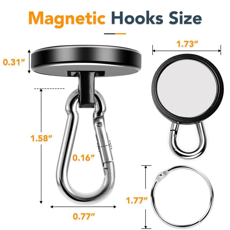 MIKEDE Magnetic Hooks Heavy Duty, 200LBS+ Powerful Magnetic Hooks Cruise, Super Strong Swivel Magnet Hooks Neodymium Magnets with Carabiner Hook for Hanging, Workplace - 2 Pack 200LB-2Pack Black Magnetic Hooks