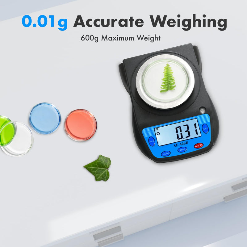 600g x 0.01g Science Digital Scale Lab Balance Gram Scale 6 Units Accuracy Electronic Laboratory Scale Chemistry, Jewelry, Carats, Ounces, Grams, Calibration Weight and Adapter Included