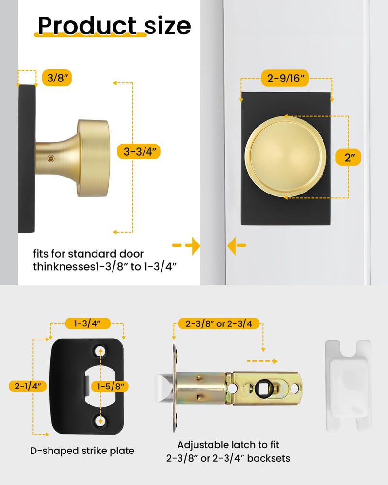 Goldenwarm Black Gold Closet Door Knob Interior, Zinc Alloy Matte Black Gold Passage Interior Door Knob, Rectangular Heavy Duty Modern Indoor DoorKnob for Closet, Hallway, 1 Pack Black Gold with Ring