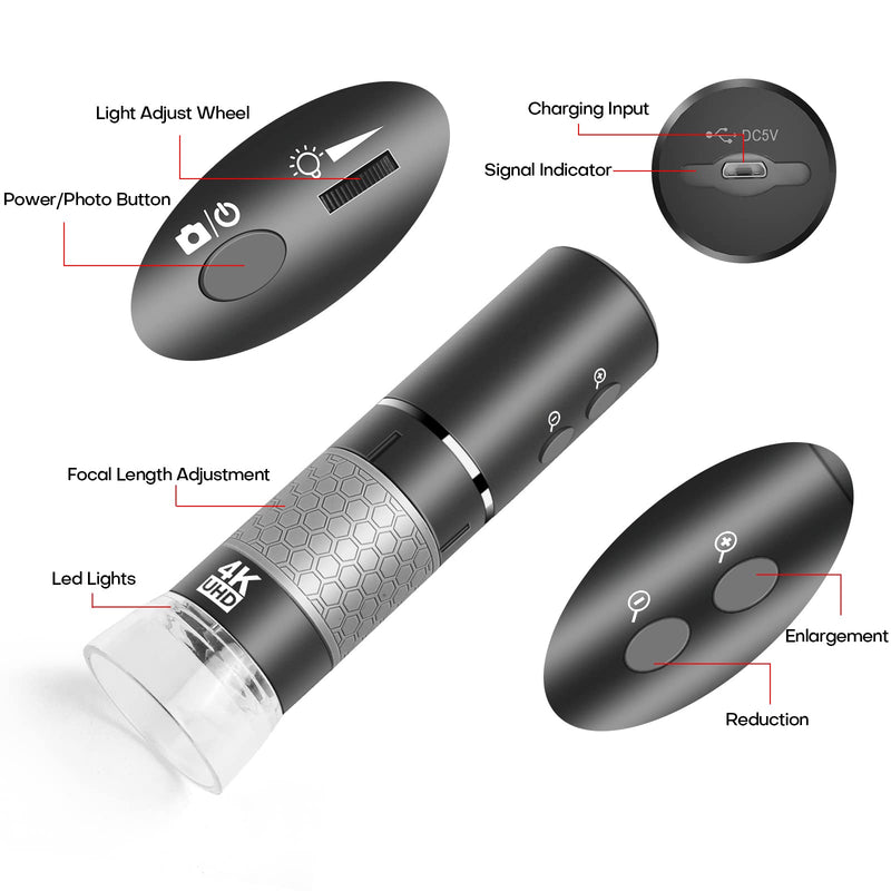 [Australia - AusPower] - 4K WiFi Digital Microscope Camera for iPhone Android Phone and Windows Mac PC, 3840x2160P Portable Wireless Handheld Microscope for Adults and Kids WiFi Microscope 