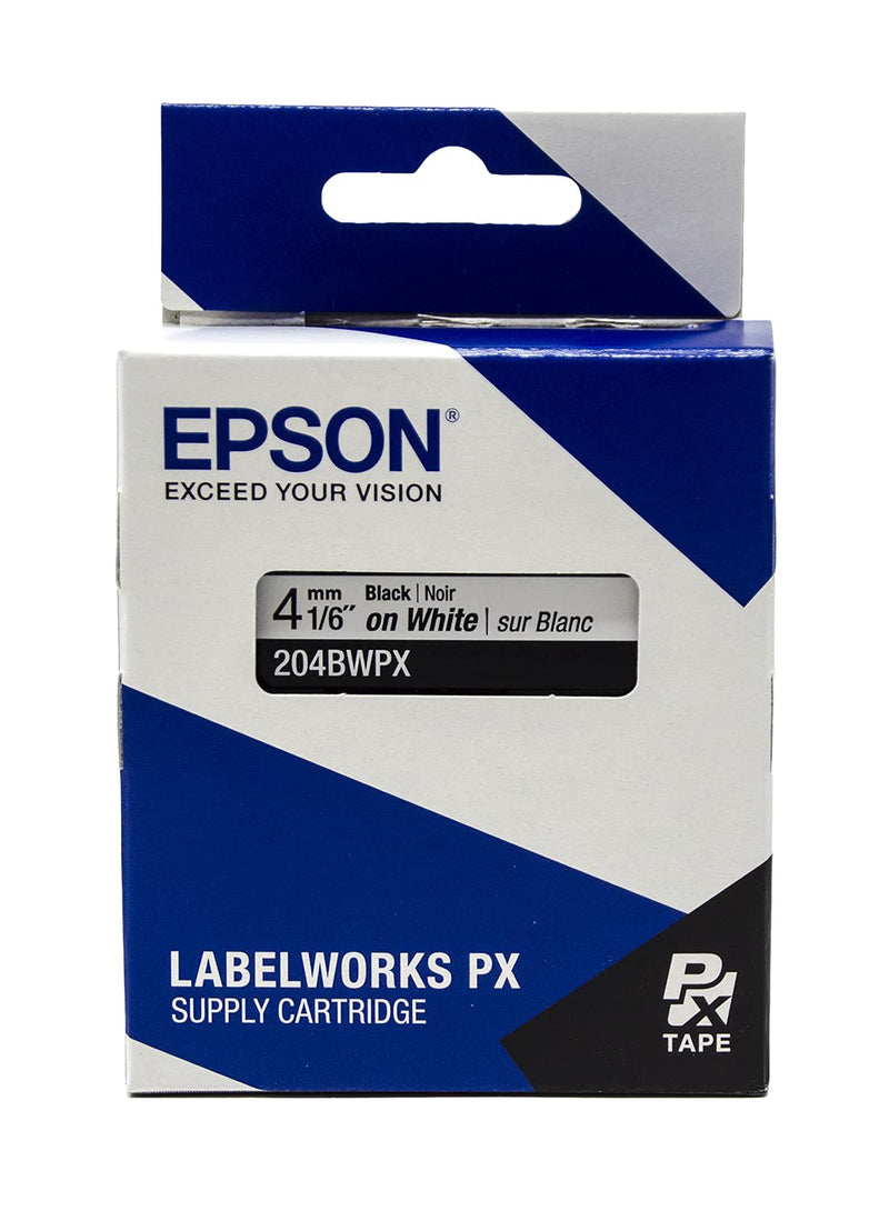 [Australia - AusPower] - Epson LABELWORKS 204BWPX Genuine PET (Polyester) Tape Cartridge- Black on White Label Maker Tape - 1/6" (4MM) Wide, 30' 