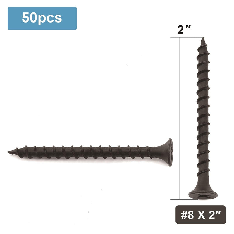 [Australia - AusPower] - #8 x 2" Wood Screw 50PCS Black Phosphate Coated Stainless Flat Truss Head Fast Self Tapping Drywall Screws by SG TZH 50 #8 x 2" 
